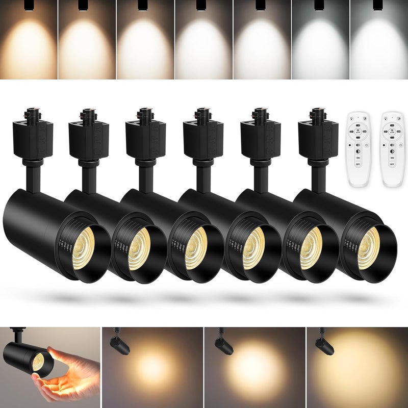 CoziTech 【2025 Upgraded】10 Color Zoomable Track Light Head Dimmable H Track Lighting Remote Control Bright Ceiling Spotlight Fixtures for Kitchen Dining Room 2700K-6500K 15°~60° CRI90 12W 1100lm Black 6 Pack - Image 1